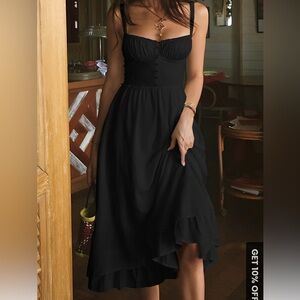 Commense Black Ruffle Hem Cami Plain Midi Dress